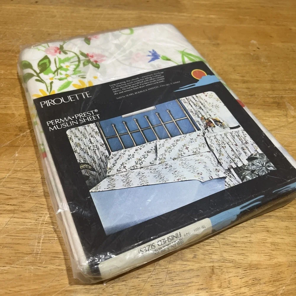 Vtg Pirouette Floral Country Cottage Twin Flat Sheet‎  by Sears NOS